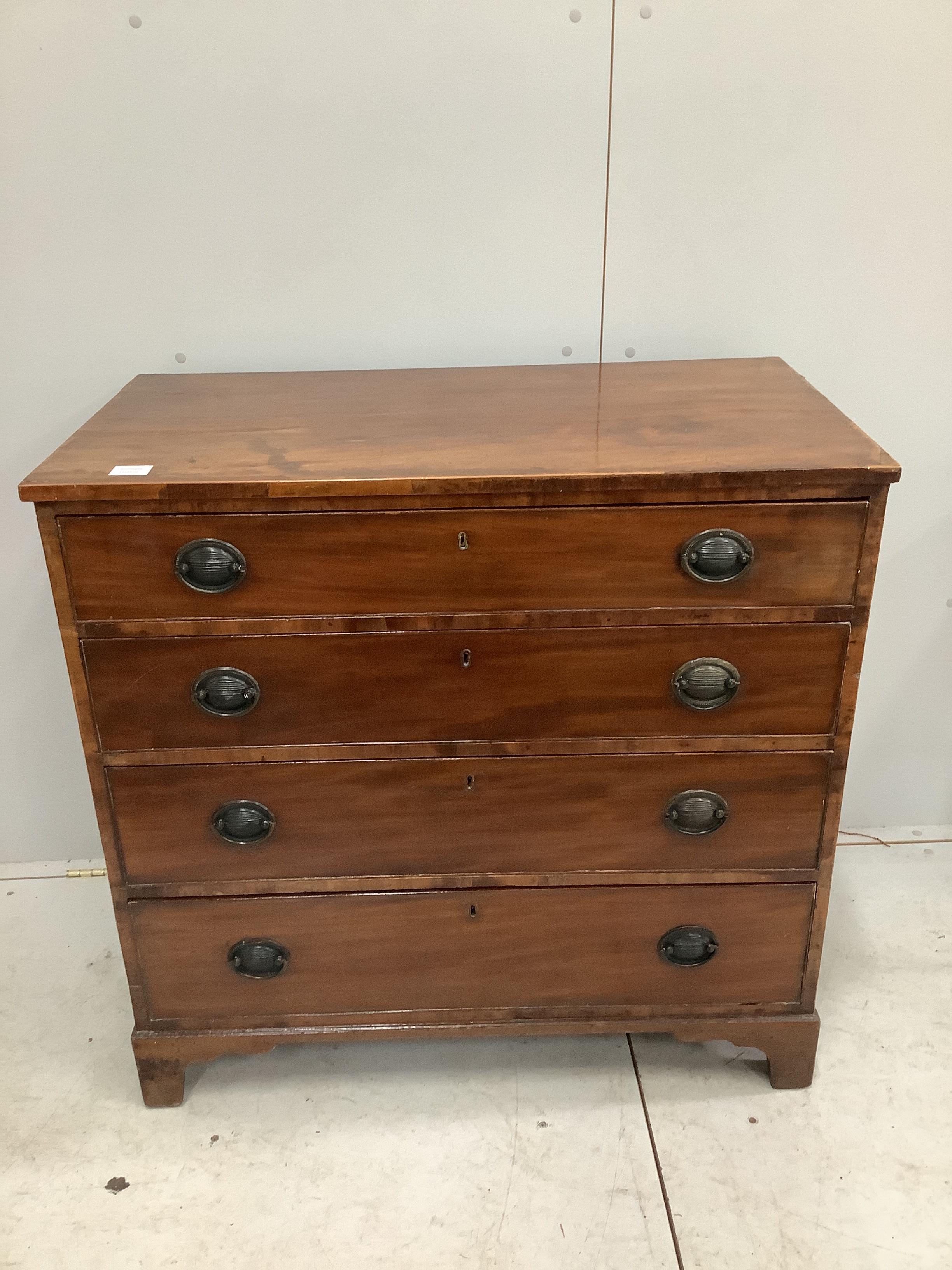 A George III mahogany chest of four long drawers, width 92cm, depth 52cm, height 89cm